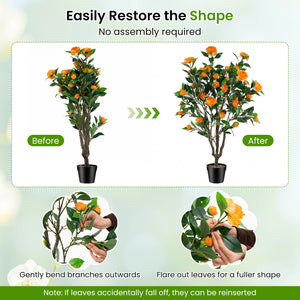 40 Inch Artificial Camellia Tree with 37 Flowers and River Stones in Pot-2 Pack view 8