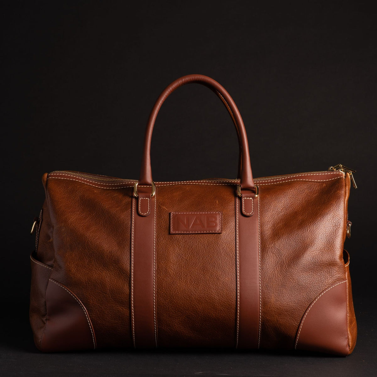 The Shield Duffle - Cognac Full-Grain Leather Duffle Bag, Made in Canada - NAB Leather