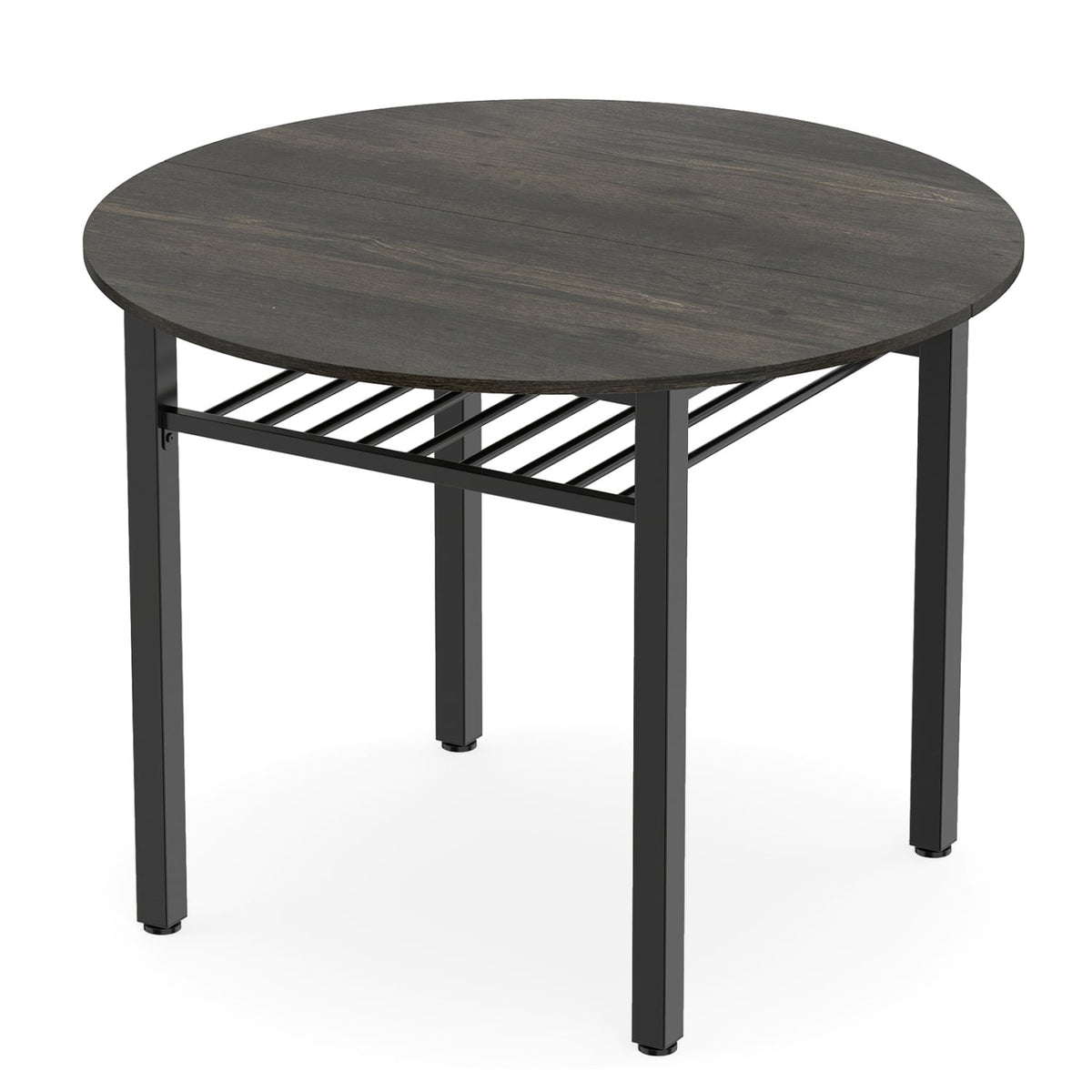 40” Round Kitchen Table with Storage Shelf and Metal Frame for 4 People-Gray