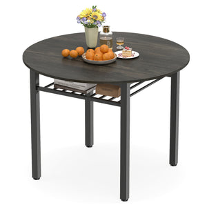 40” Round Kitchen Table with Storage Shelf and Metal Frame for 4 People-Gray view 4