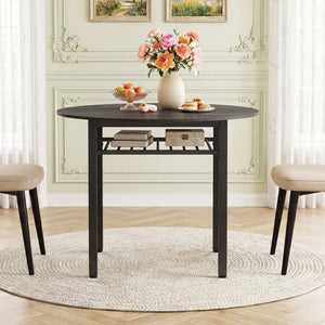 40” Round Kitchen Table with Storage Shelf and Metal Frame for 4 People-Gray view 2