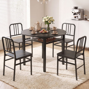 40” Round Kitchen Table with Storage Shelf and Metal Frame for 4 People-Gray view 3