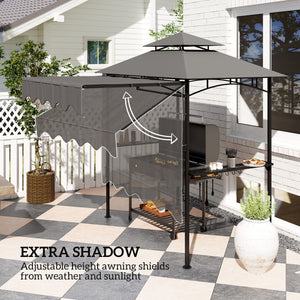 8' x 7.6' Grill Gazebo, Double Tiered Barbecue Grill Gazebo Shelter w/ Side Awning, 2 Side Shelves – view 17