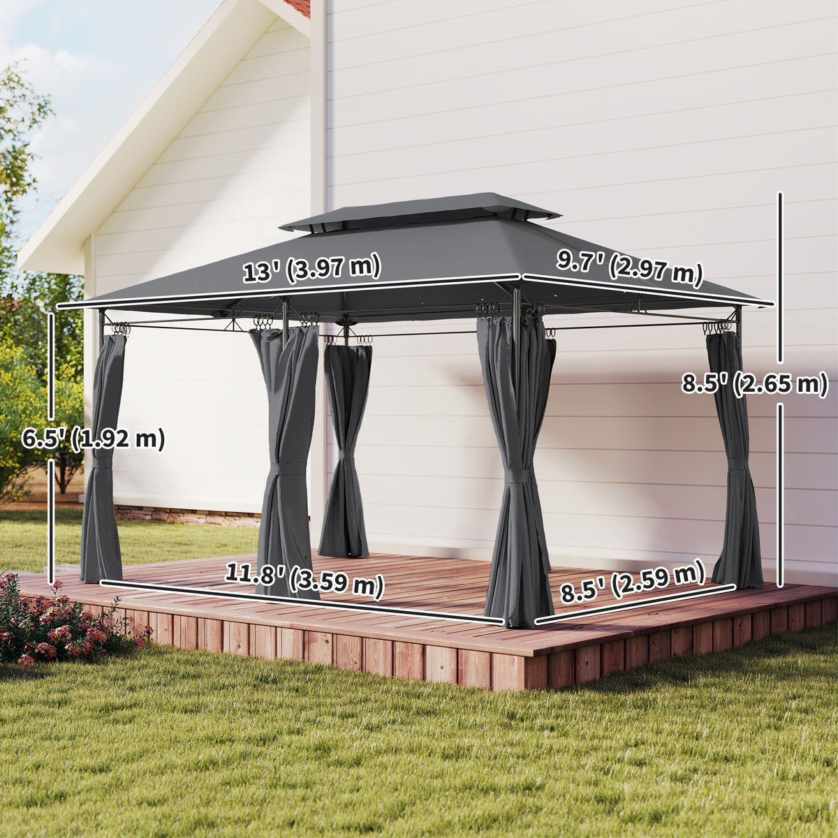 10' x 13' Double Roof Patio Gazebo, Outdoor Gazebo with Curtains, for Garden, Lawn, Backyard and Deck – view 9