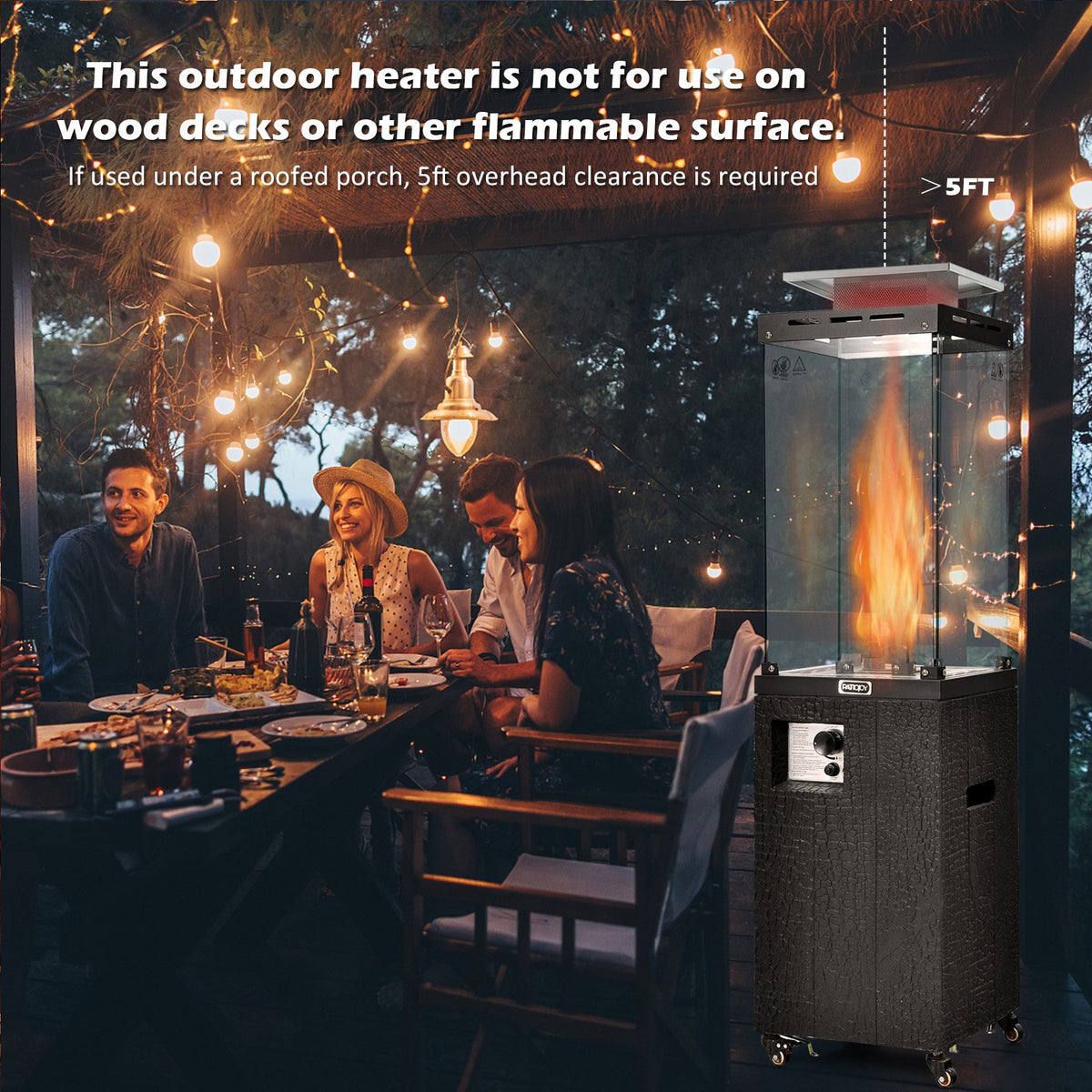 41 000 BTU Propane Patio Heater with Lockable Wheels-Black view 5