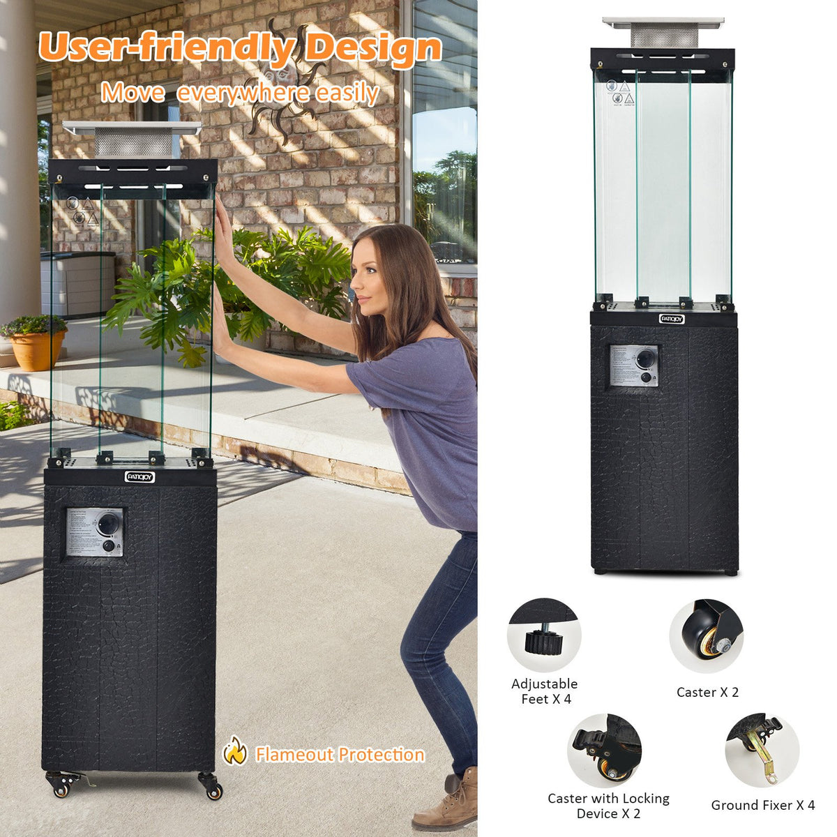 41 000 BTU Propane Patio Heater with Lockable Wheels-Black view 6
