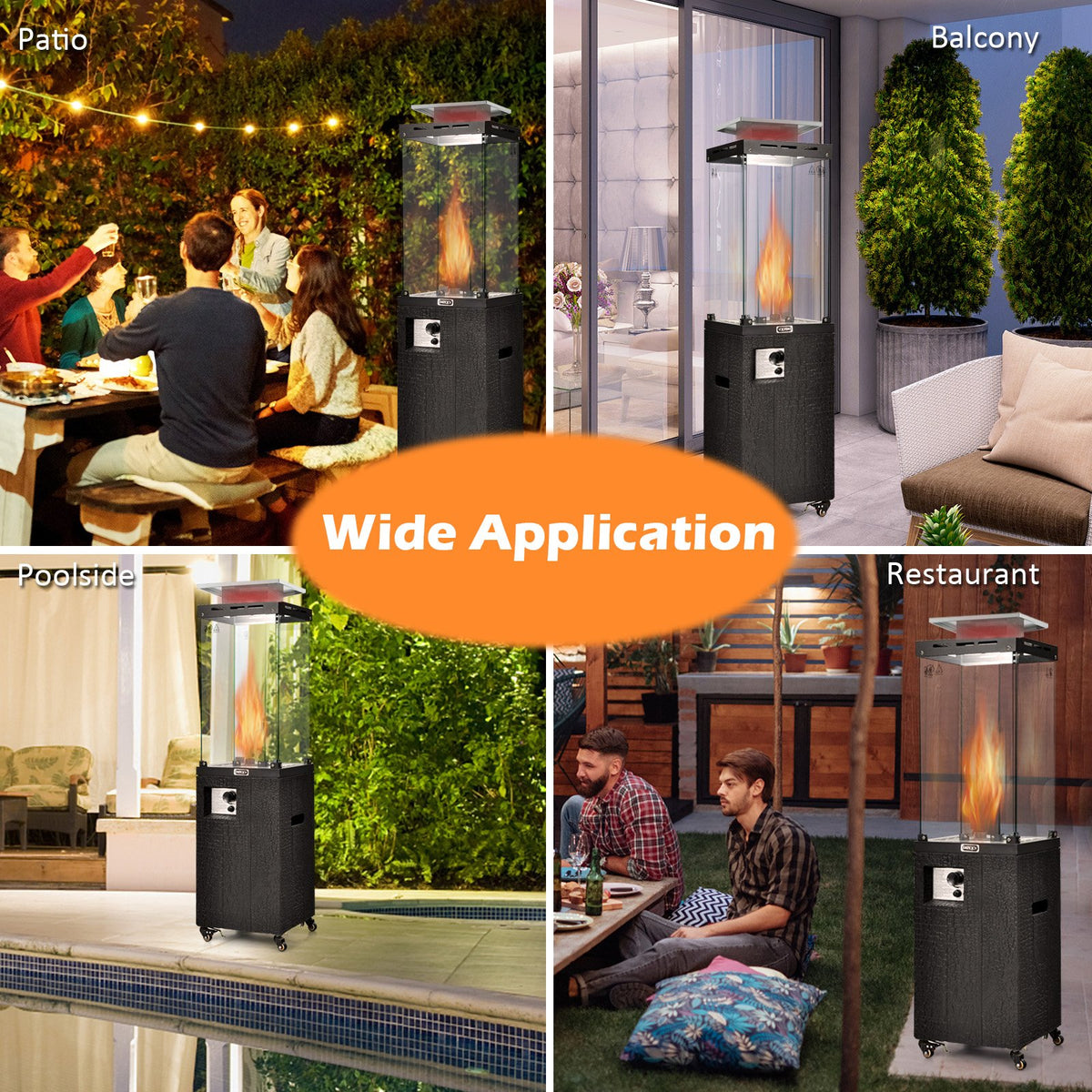 41 000 BTU Propane Patio Heater with Lockable Wheels-Black view 7