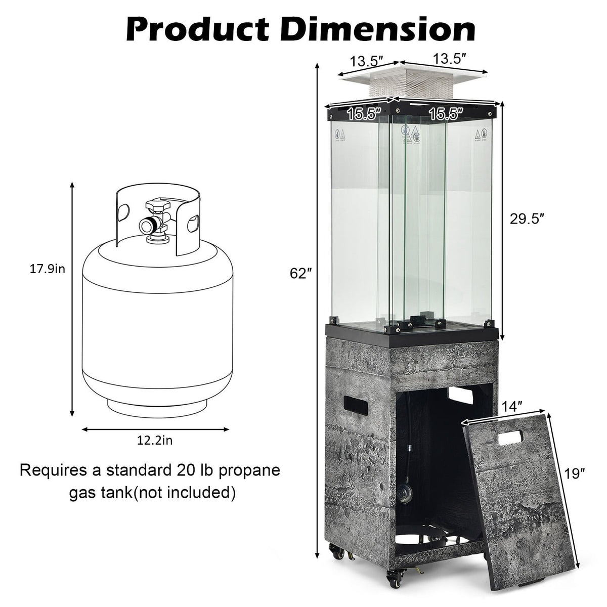 41 000 BTU Propane Patio Heater with Lockable Wheels-Dark Gray view 3