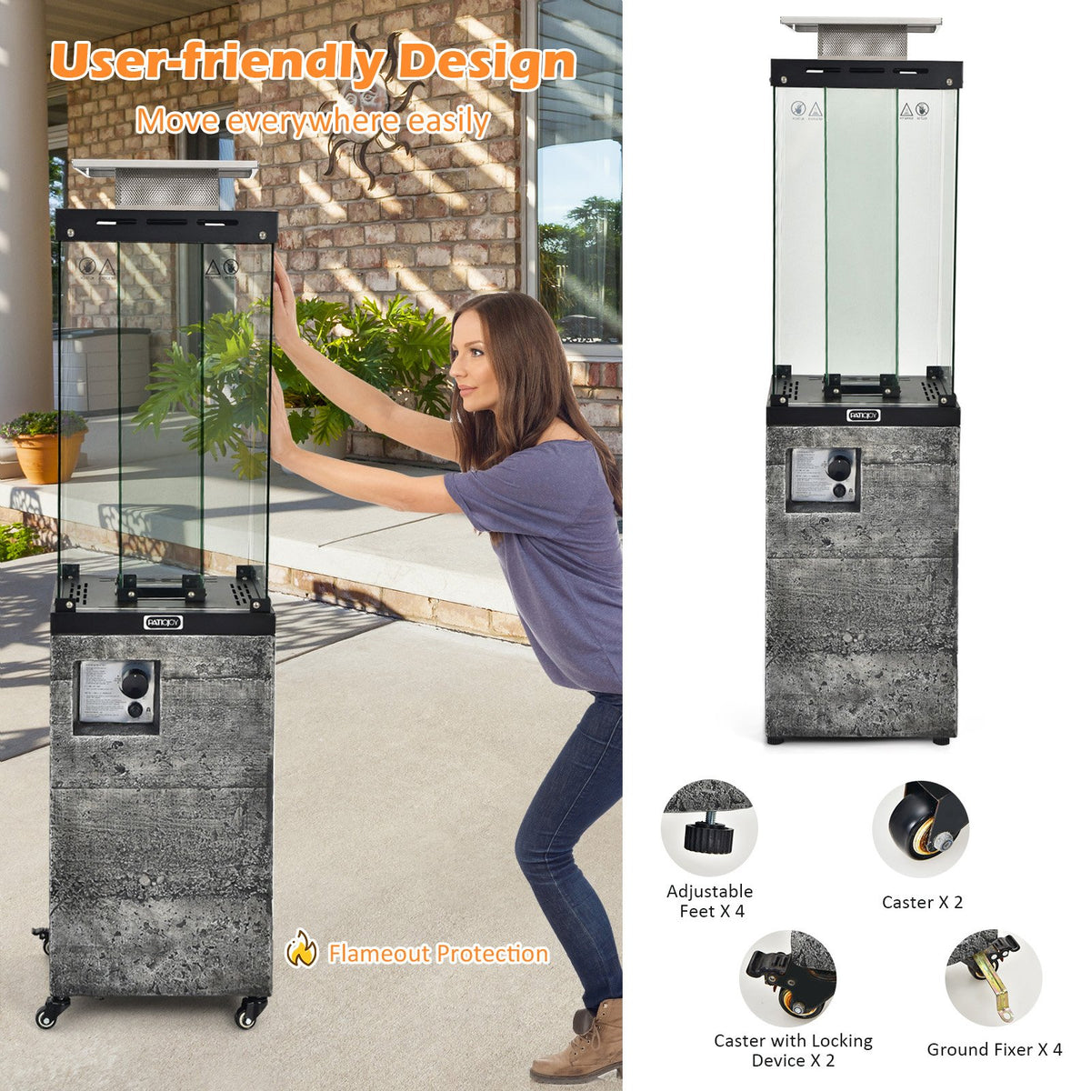 41 000 BTU Propane Patio Heater with Lockable Wheels-Dark Gray view 5