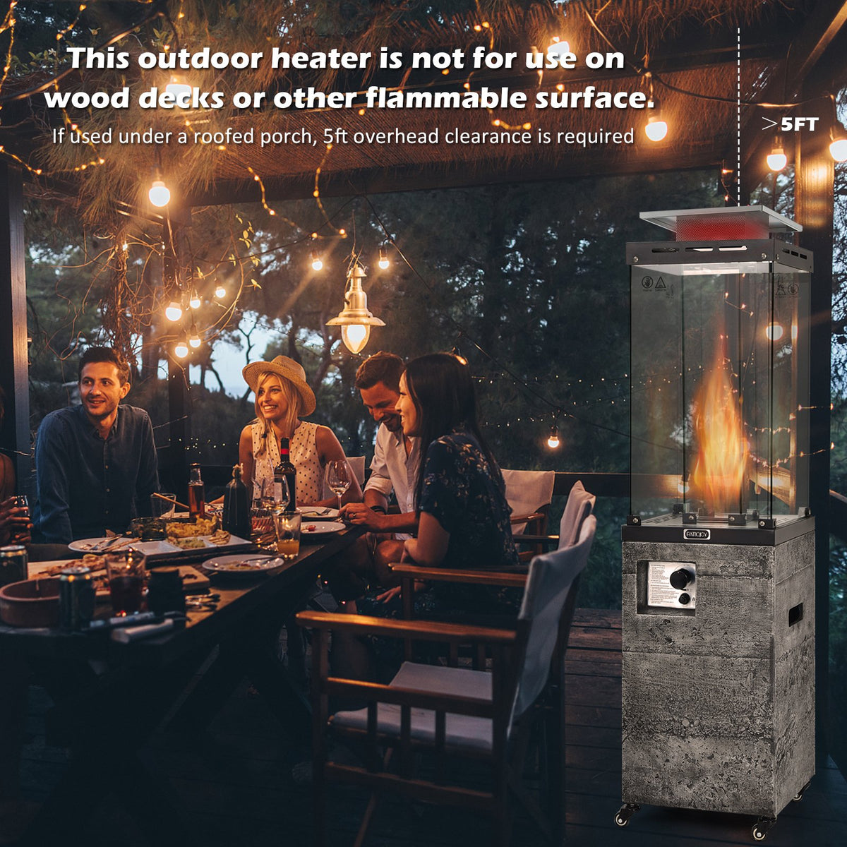 41 000 BTU Propane Patio Heater with Lockable Wheels-Dark Gray view 6