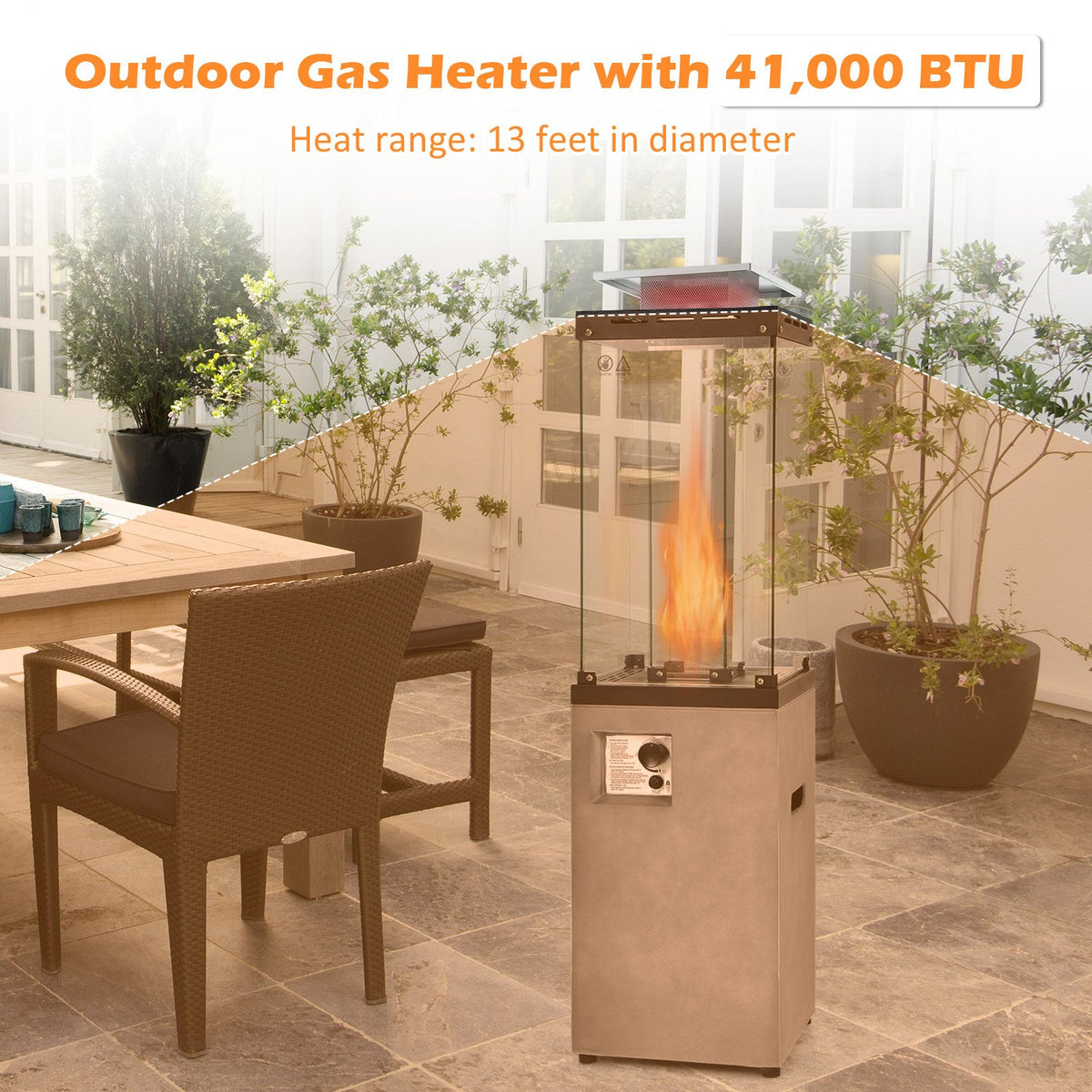 41 000 BTU Propane Patio Heater with Metal Hood-Gray view 3
