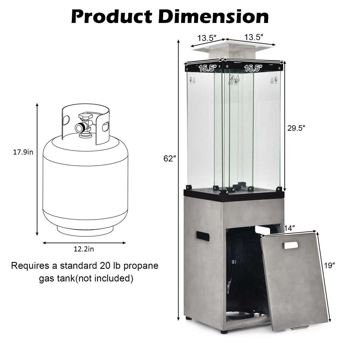 41 000 BTU Propane Patio Heater with Metal Hood-Gray view 4