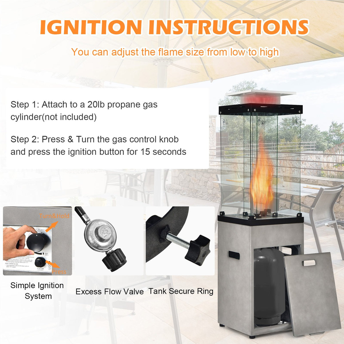 41 000 BTU Propane Patio Heater with Metal Hood-Gray view 7