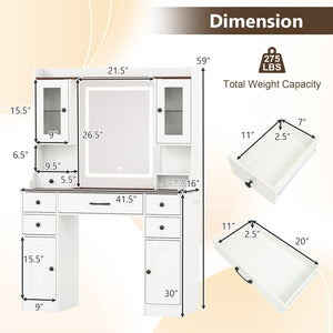 41.5 Inch Makeup Dressing Table with Power Outlets and 3 Color Lighting Modes-White+ view 4