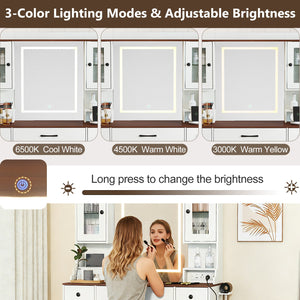 41.5 Inch Makeup Dressing Table with Power Outlets and 3 Color Lighting Modes-White+ view 5