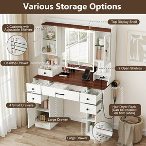 41.5 Inch Makeup Dressing Table with Power Outlets and 3 Color Lighting Modes-White+ view 6