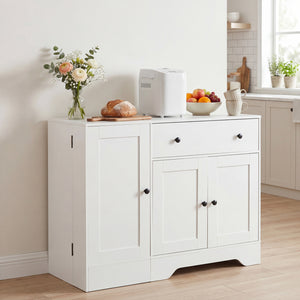 41.5” Modern Coffee Bar Cabinet with 3 Doors and Rolling Wheel-White view 3