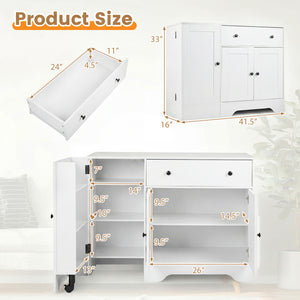 41.5” Modern Coffee Bar Cabinet with 3 Doors and Rolling Wheel-White view 5