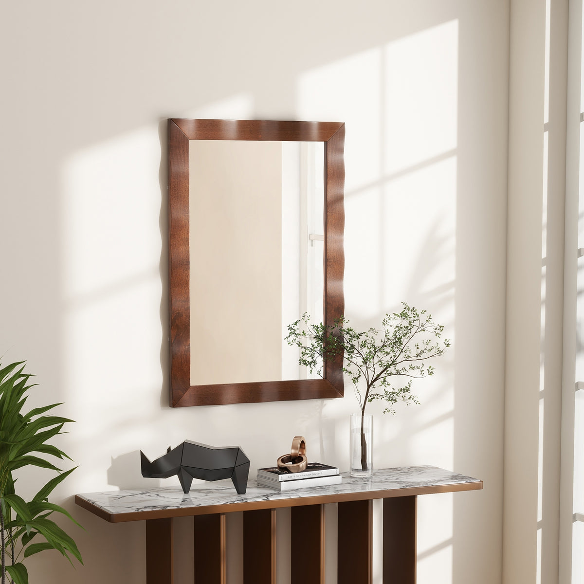 41.5 x 28 inches Farmhouse Wall Mirror with Solid Wood Frame-Brown view 3