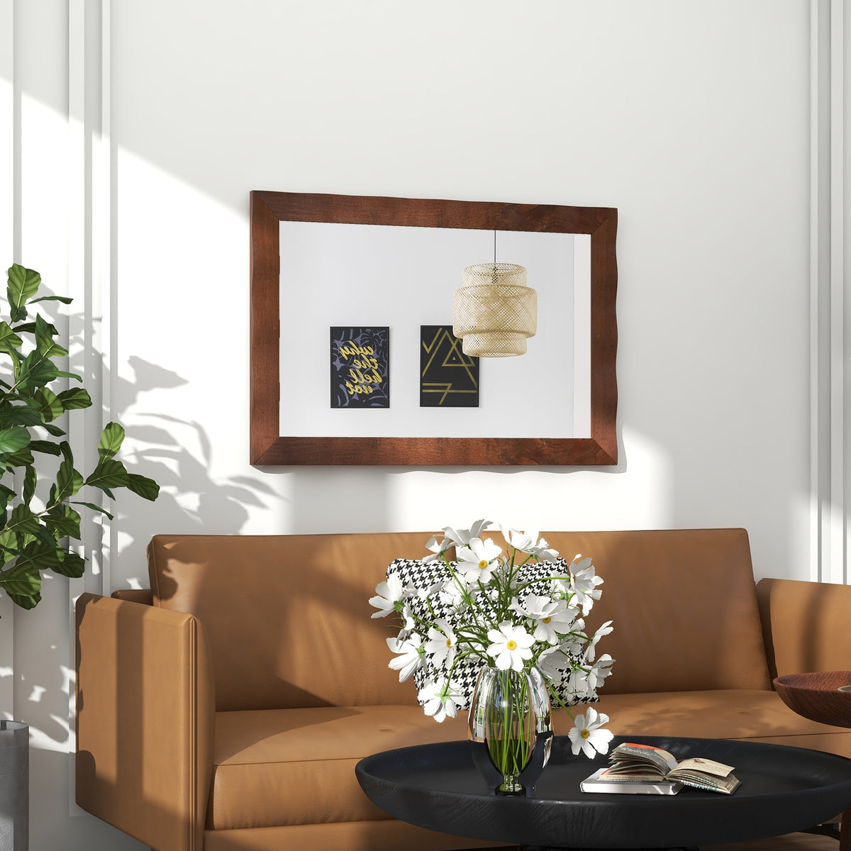 41.5 x 28 inches Farmhouse Wall Mirror with Solid Wood Frame-Brown view 6