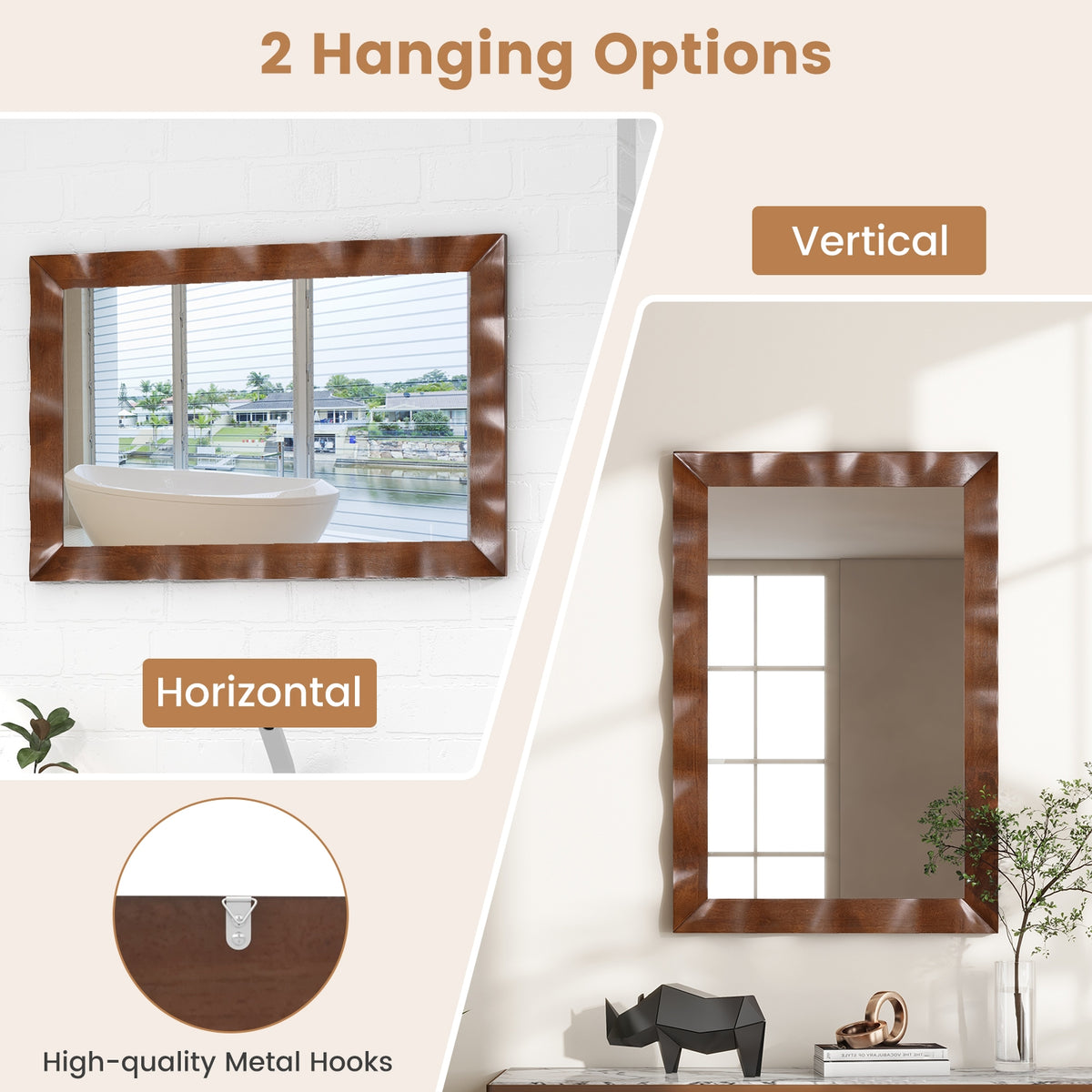 41.5 x 28 inches Farmhouse Wall Mirror with Solid Wood Frame-Brown view 8