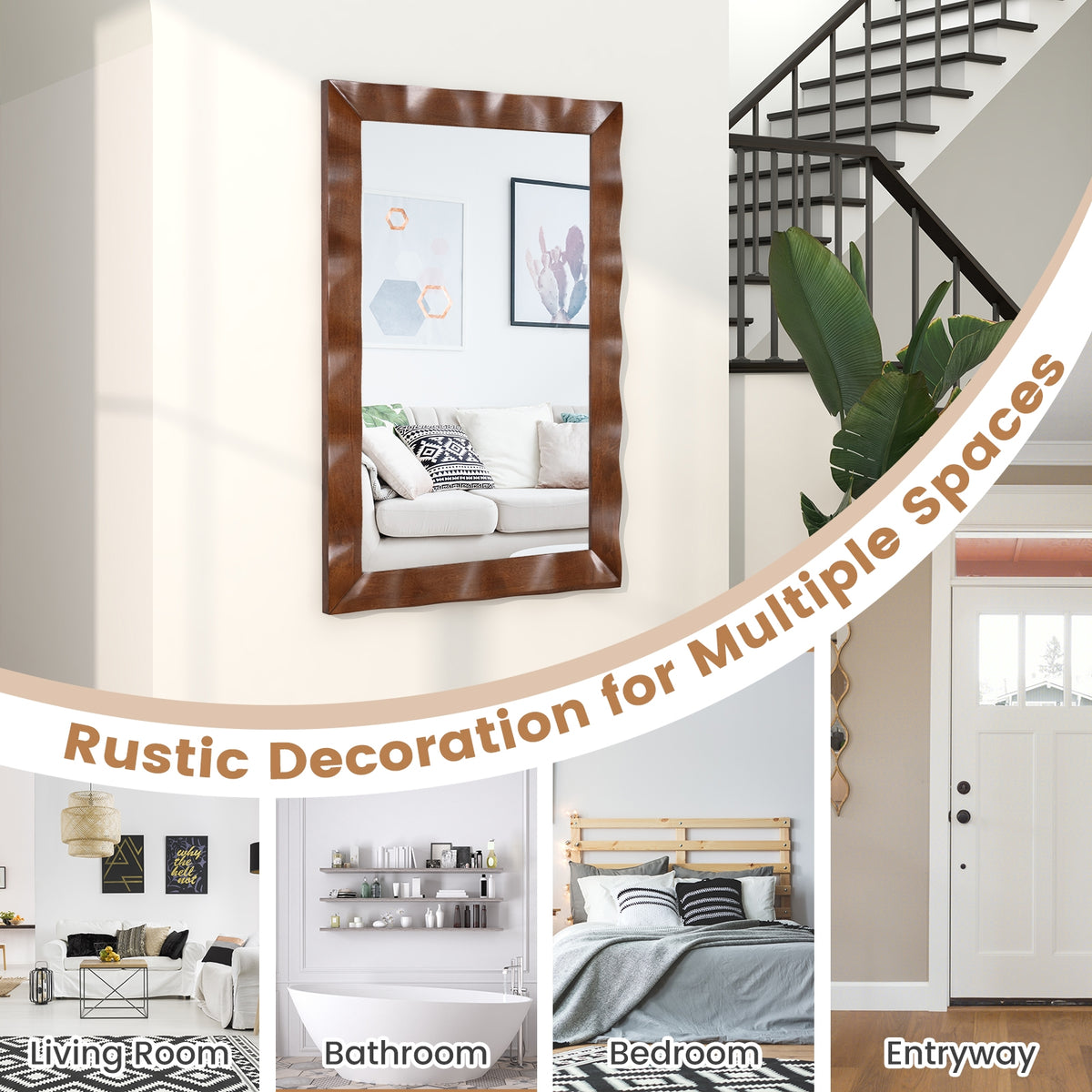 41.5 x 28 inches Farmhouse Wall Mirror with Solid Wood Frame-Brown view 9