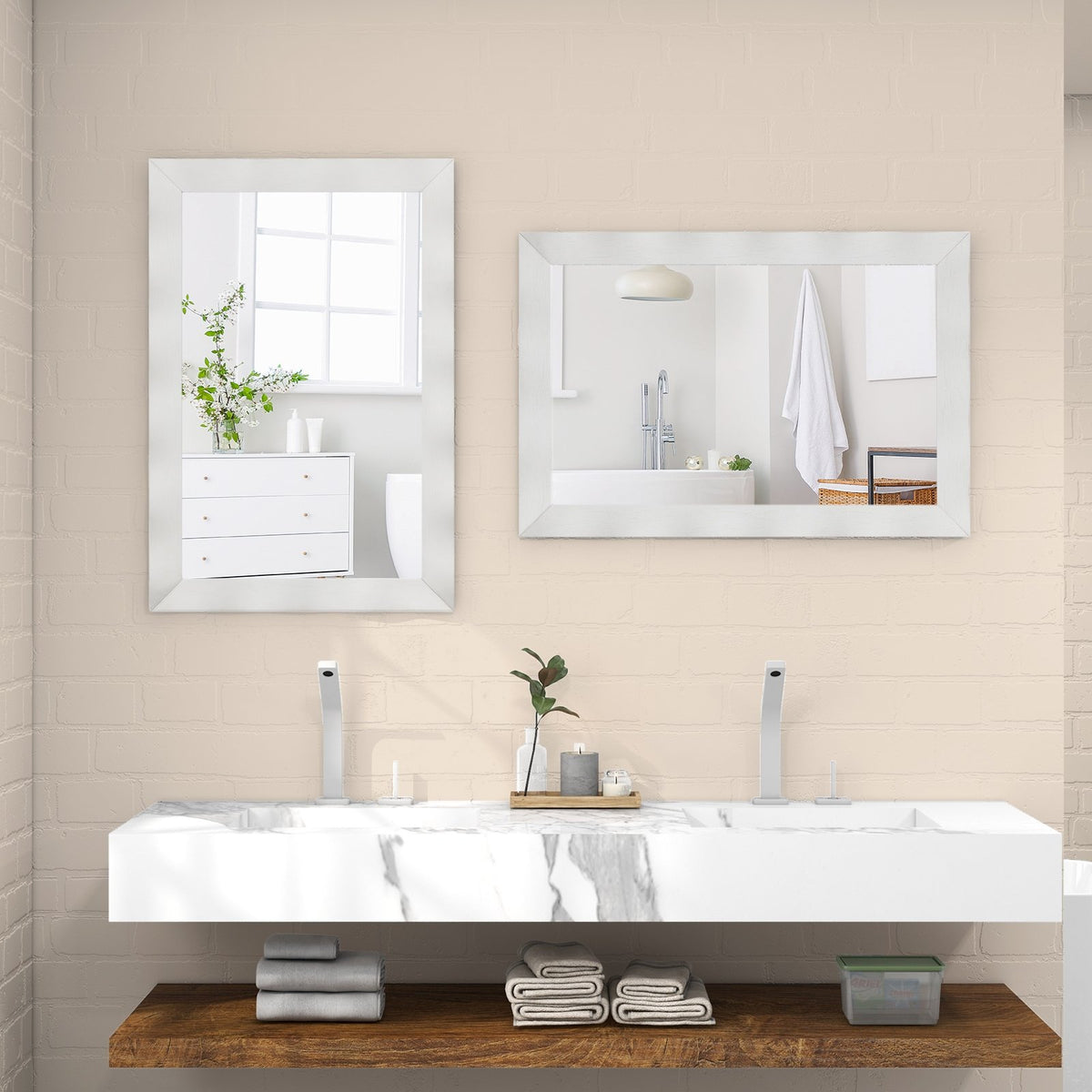 41.5 x 28 inches Farmhouse Wall Mirror with Solid Wood Frame-White view 2