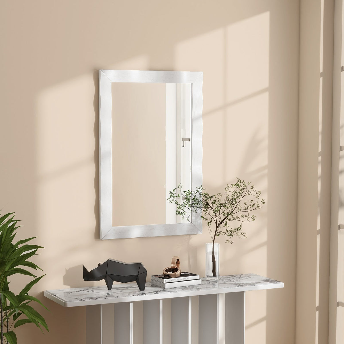 41.5 x 28 inches Farmhouse Wall Mirror with Solid Wood Frame-White view 3