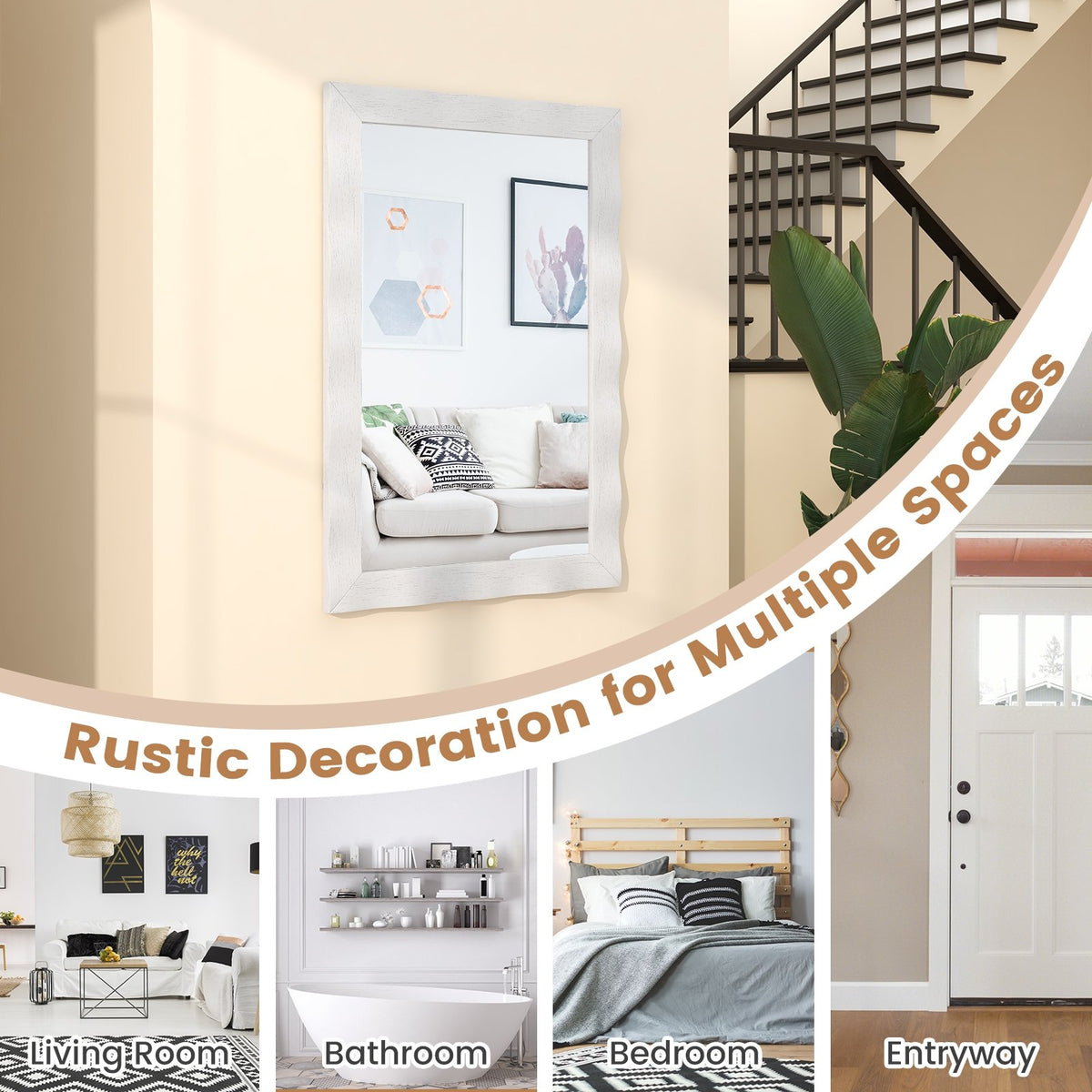 41.5 x 28 inches Farmhouse Wall Mirror with Solid Wood Frame-White view 9