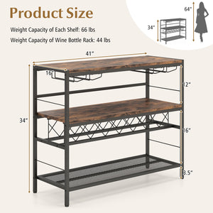 41 Inch 4-Tier Bar Table with Wine Rack and 4 Rows of Glass Holders-Rustic Brown view 5