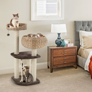 41 Inch Rattan Cat Tree with Napping Perch-Beige view 2