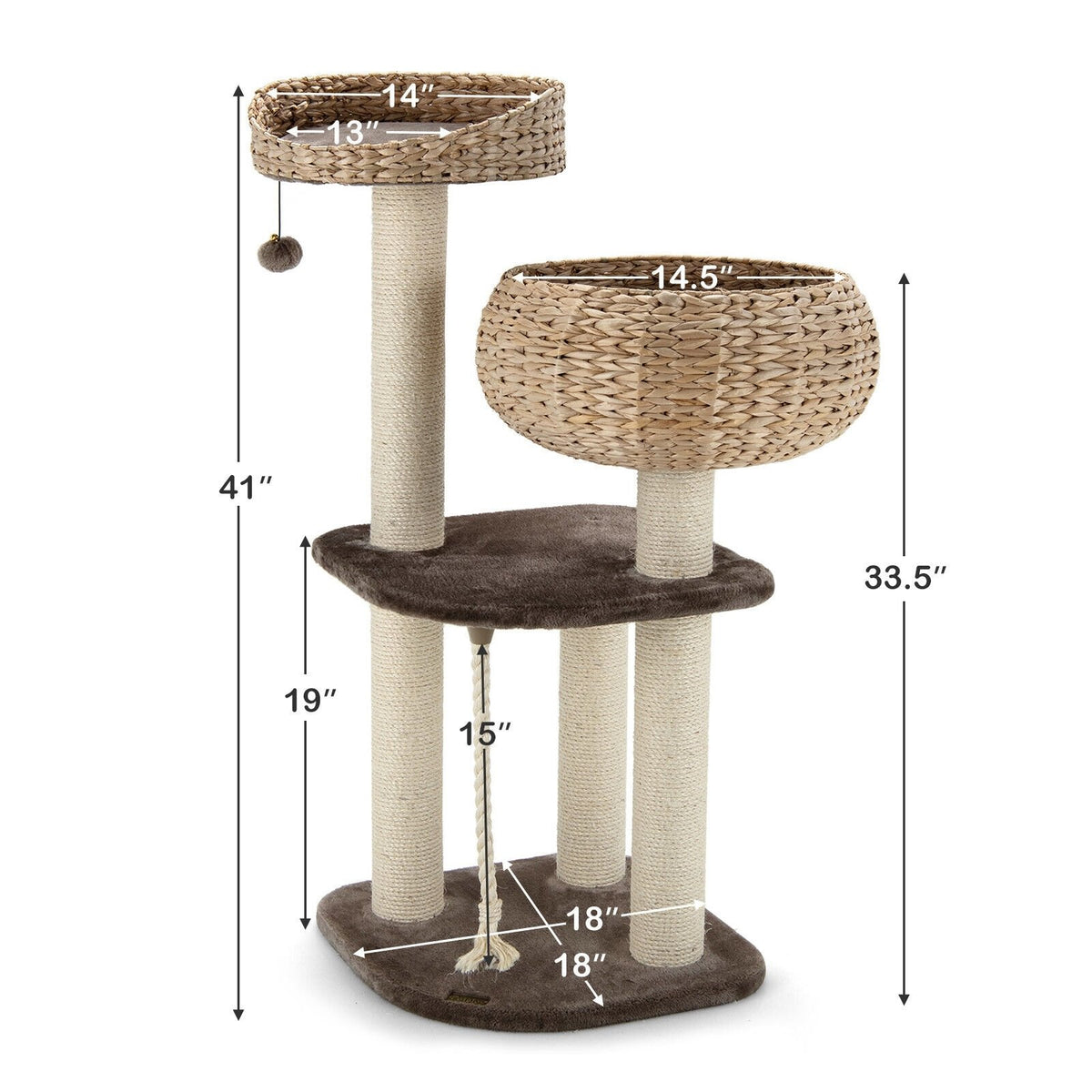 41 Inch Rattan Cat Tree with Napping Perch-Beige view 5