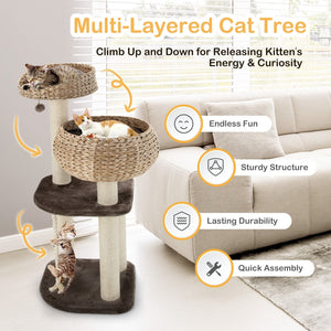 41 Inch Rattan Cat Tree with Napping Perch-Beige view 7