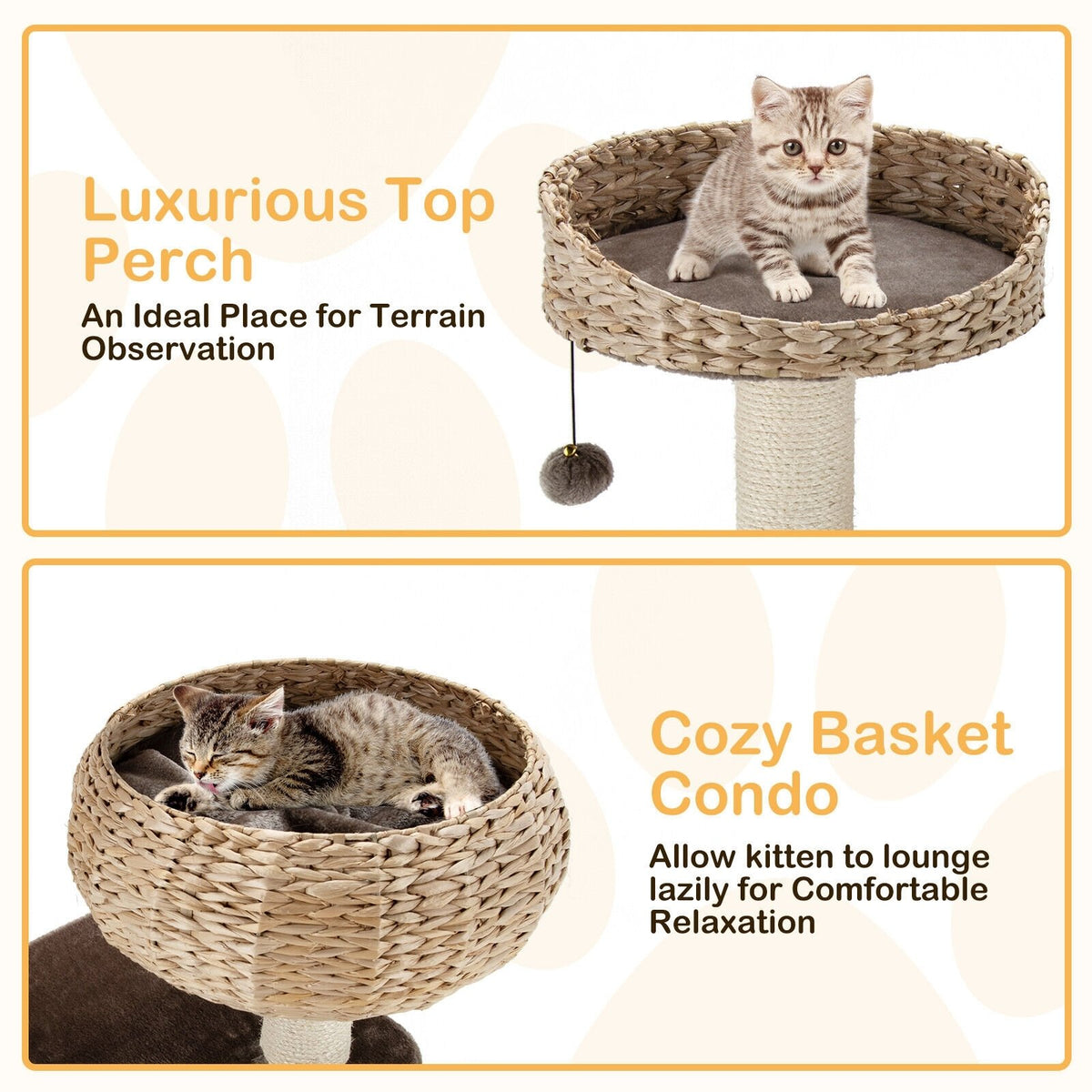 41 Inch Rattan Cat Tree with Napping Perch-Beige view 8