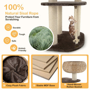 41 Inch Rattan Cat Tree with Napping Perch-Beige view 9