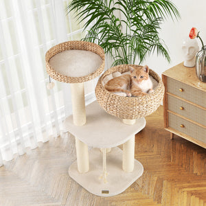 41 Inch Rattan Cat Tree with Napping Perch-White view 4