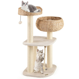41 Inch Rattan Cat Tree with Napping Perch-White view 5