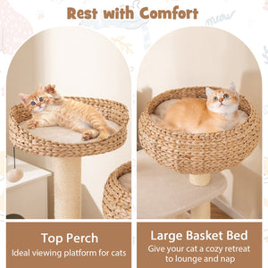 41 Inch Rattan Cat Tree with Napping Perch-White view 8