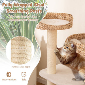 41 Inch Rattan Cat Tree with Napping Perch-White view 9