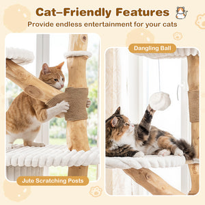 41 Inch Tall Modern Cat Tower with Real Wood Branches, Scratching Posts for Indoor-Beige view 8