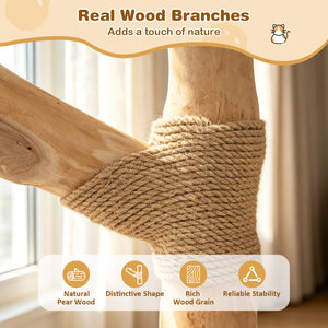 41 Inch Tall Modern Cat Tower with Real Wood Branches, Scratching Posts for Indoor-Gray view 8