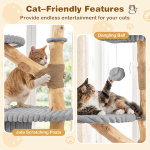 41 Inch Tall Modern Cat Tower with Real Wood Branches, Scratching Posts for Indoor-Gray view 9