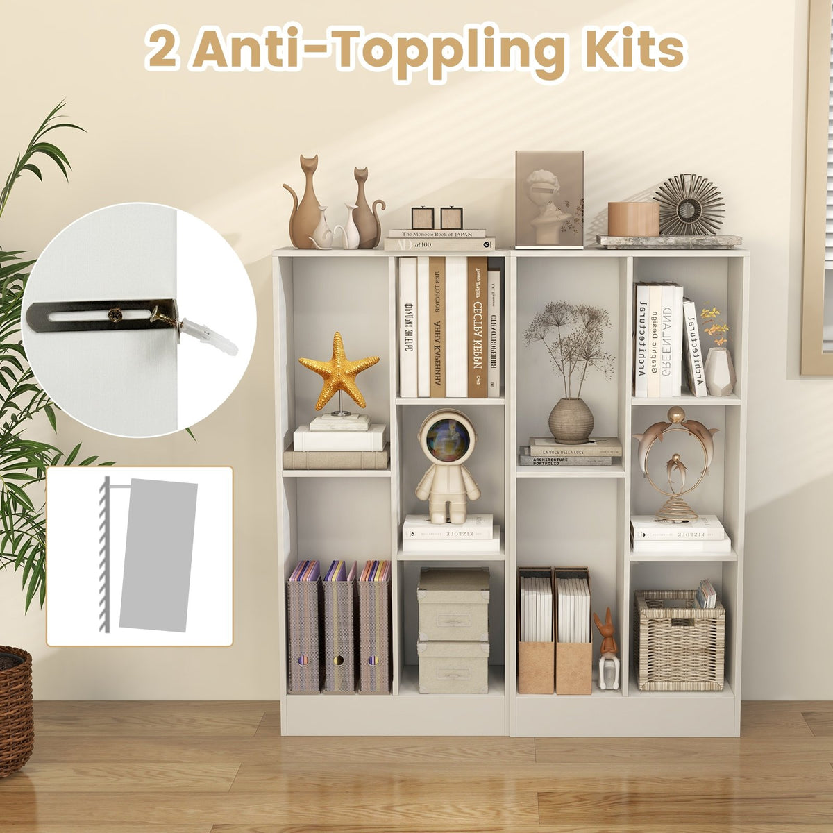 41 Inches 5-Cube Floor Bookcase with 2 Anti-Tipping Kits-White view 7