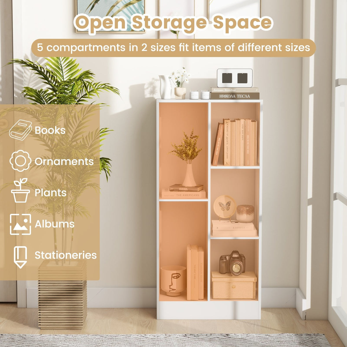 41 Inches 5-Cube Floor Bookcase with 2 Anti-Tipping Kits-White view 9