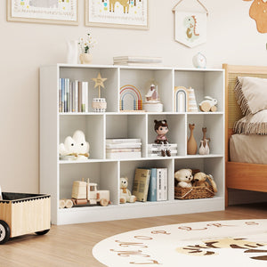 41 inches Wooden Toy Storage Organizer with 10 Cubes for Classroom Daycare Nursery Kindergarten-White view 2