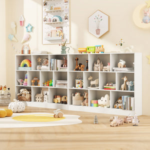 41 inches Wooden Toy Storage Organizer with 10 Cubes for Classroom Daycare Nursery Kindergarten-White view 3