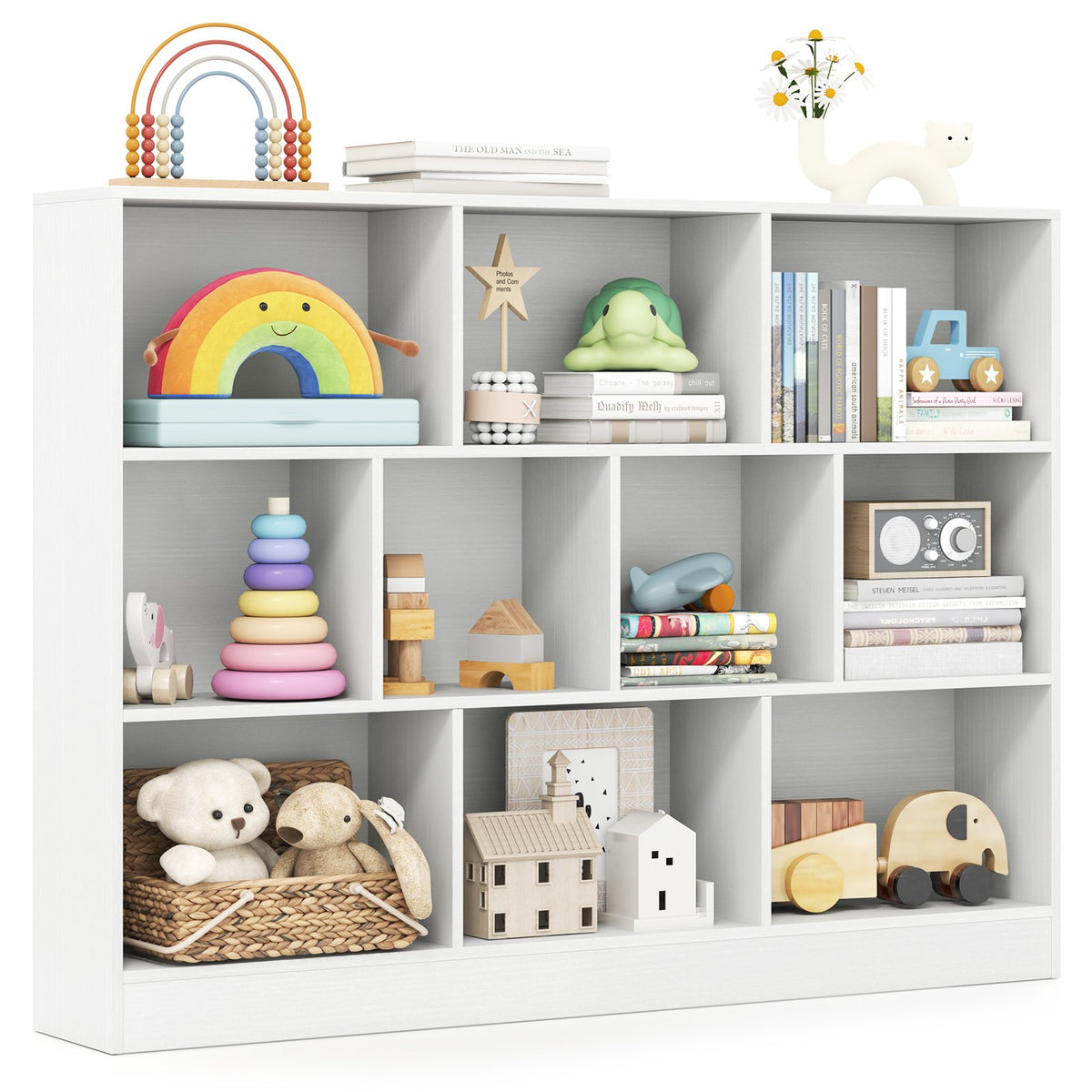 41 inches Wooden Toy Storage Organizer with 10 Cubes for Classroom Daycare Nursery Kindergarten-White view 4