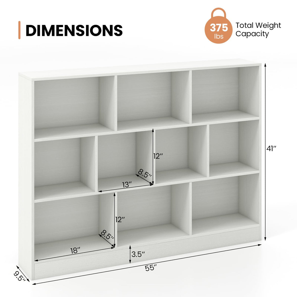 41 inches Wooden Toy Storage Organizer with 10 Cubes for Classroom Daycare Nursery Kindergarten-White view 5