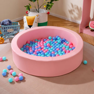 42.5 Inch Round Foam Ball Pits with 25D Sponge Filling and Washable PU Cover for Toddlers-Pink view 2