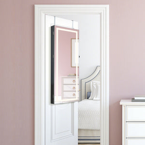 42.5 Inches Lockable Jewelry Mirror Wall Cabinet with 3-Color LED Lights-Black view 2